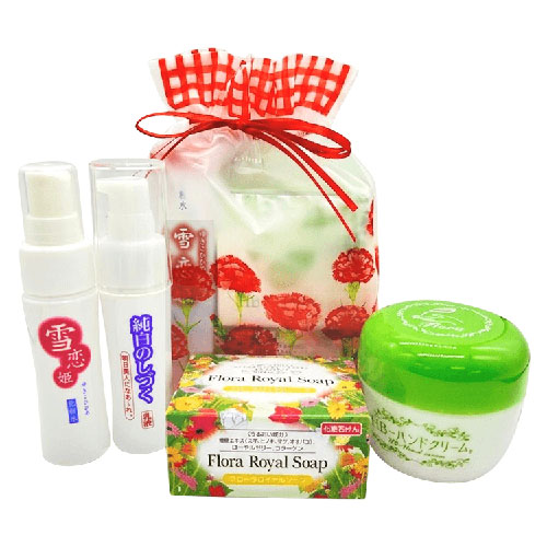 1セット(雪恋姫28ml+純白のしづく30ml+フローラロイヤルソープ1個+HB-ハンドクリーム。80g) ラッピング済