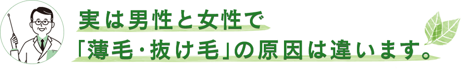 実は男性と女性で「薄毛・抜け毛」の原因は違います。